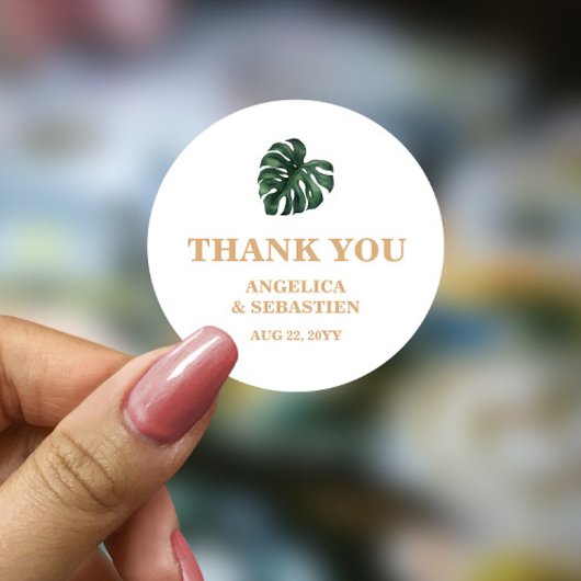 熱帯のヤシ結婚の葉 ラウンドシール