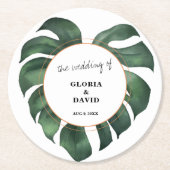 熱帯のヤシ結婚の葉 ラウンドペーパーコースター (正面)