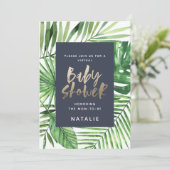 熱帯のヤシ金ゴールドスクリプト仮想ベビーシャワー セーブザデート (スタンド正面)