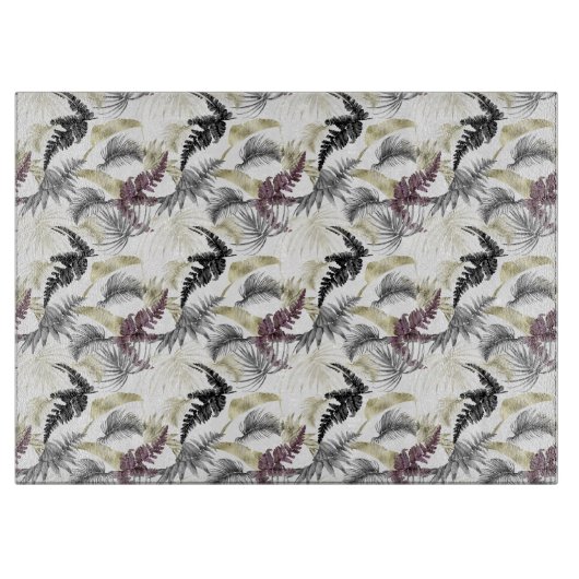 熱帯のヤシ、ワインと黒のシダ カッティングボード (正面)