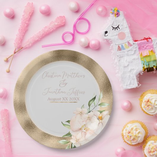 熱帯のランとプルメリアの花を金ゴールド ペーパープレート (パーティー)