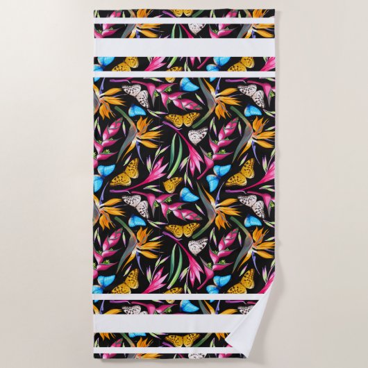 熱帯のランと蝶 ビーチタオル (正面)