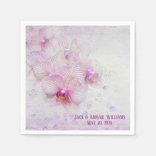 熱帯のランの花で泡が咲く スタンダードカクテルナプキン (正面)