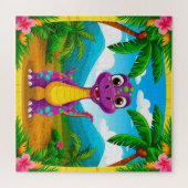 熱帯の光景を見た恐竜の漫画 ジグソーパズル (横)