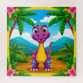 熱帯の光景を見た恐竜の漫画 ジグソーパズル