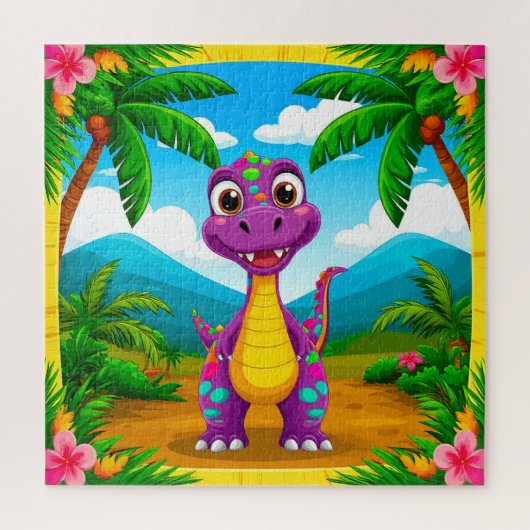 熱帯の光景を見た恐竜の漫画 ジグソーパズル (縦)