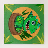 熱帯の光景を見た恐竜の漫画 ジグソーパズル (横)