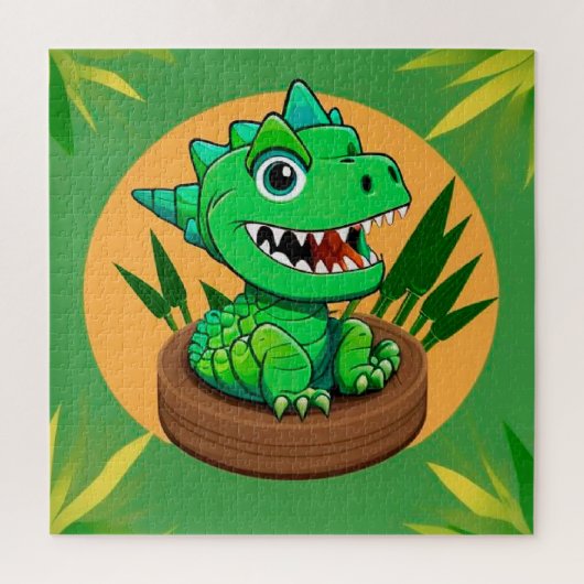 熱帯の光景を見た恐竜の漫画 ジグソーパズル (縦)