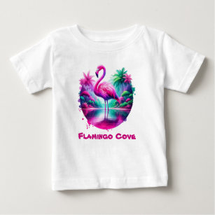 熱帯の入り江のピンクのフラミンゴ ベビーTシャツ