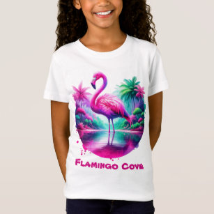 熱帯の入り江のピンクのフラミンゴ Tシャツ