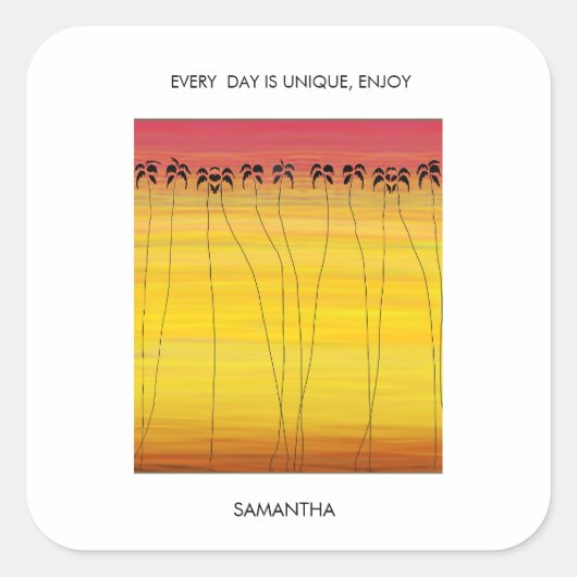 熱帯の夏とシルエットのココナッツツリー スクエアシール (正面)