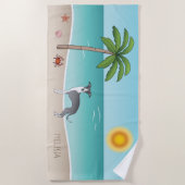 熱帯の夏に青と白のイギーの犬 ビーチタオル (正面)