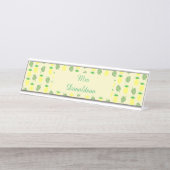 熱帯の夏のパイナップルとパーム葉のパターン デスクネームプレート (正面)