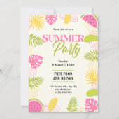 熱帯の夏のパーティーグリーンとピンク 招待状 (正面)