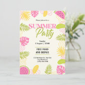 熱帯の夏のパーティーグリーンとピンク 招待状 (スタンド正面)