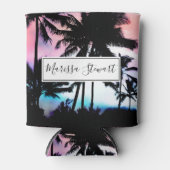 熱帯の夏のパームの木ピンクの青い夕日の空 缶クーラー (正面)