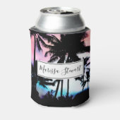 熱帯の夏のパームの木ピンクの青い夕日の空 缶クーラー (缶裏面)