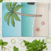 熱帯の夏のビーチで三色パピヨン犬 キッチンタオル (折り畳み)