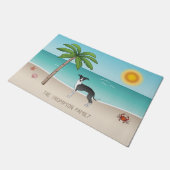 熱帯の夏のビーチで白黒のイギー犬 ドアマット (アングル)