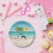 熱帯の夏のビーチで白黒のイギー犬 ペーパープレート (パーティー)