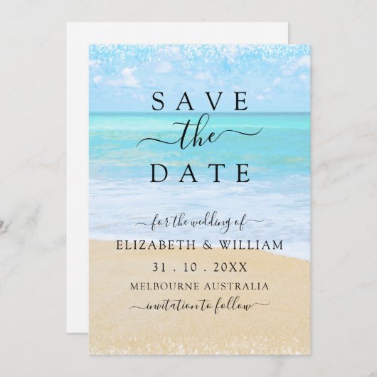 熱帯の夏のビーチは日付を保存 セーブザデート (正面/裏面)