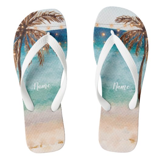 熱帯の夏のビーチシーンのヤシの木ビーチサンダル ビーチサンダル (フットベッド)