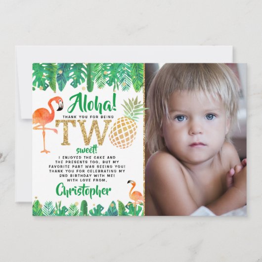 熱帯の夏のビーチルアウ(ハワイ式宴会)ボーイズ写真2nd誕生日 サンキューカード (正面)