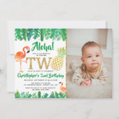 熱帯の夏のビーチルアウ（ハワイ式宴会）ボーイズ写真2nd誕生日 招待状 (正面)