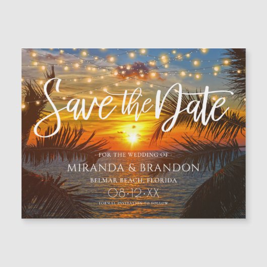 熱帯の夏のビーチ結婚式日付磁石を保存 (正面)