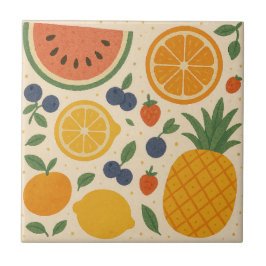 熱帯の夏のフルーツタイル – 水彩セラミックAr タイル