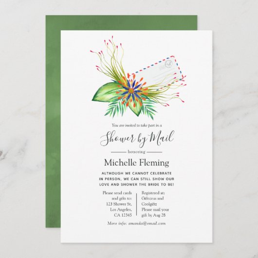 熱帯の夏のブライダルまたはベビーシャワー(郵便) 招待状 (正面/裏面)