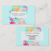 熱帯の夏の水色のフラミンゴパイナップル 名刺 (正面/裏面)