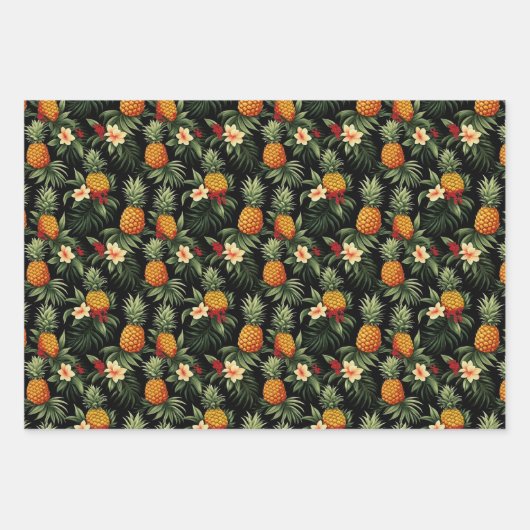 熱帯の夏の花葉のプリントギフト ラッピングペーパーシート (正面3)