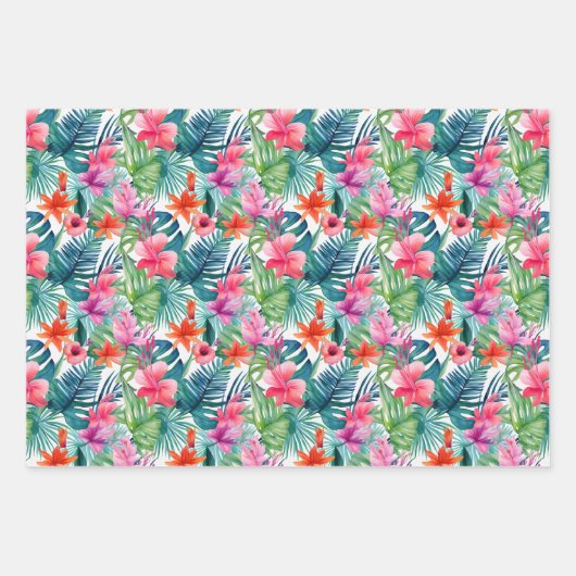 熱帯の夏の花葉のプリントギフト ラッピングペーパーシート (正面2)