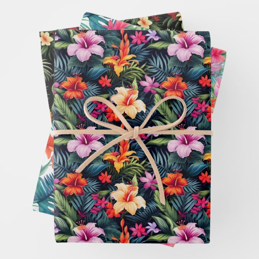 熱帯の夏の花葉のプリントギフト ラッピングペーパーシート (インサイチュ)