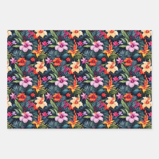 熱帯の夏の花葉のプリントギフト ラッピングペーパーシート (正面)