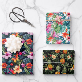 熱帯の夏の花葉のプリントギフト ラッピングペーパーシート