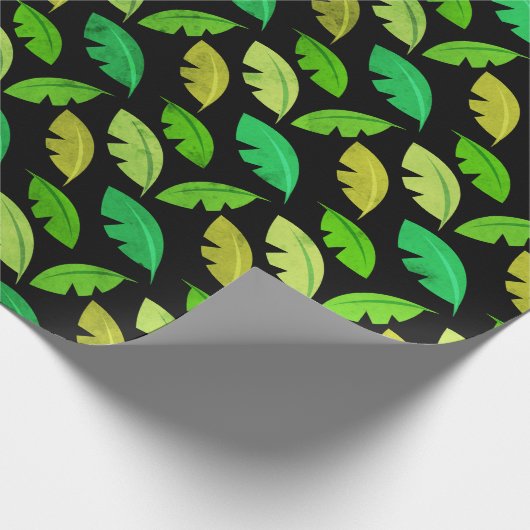 熱帯の夏の葉バナナツリーブラックエメラルド ラッピングペーパー (角)