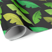 熱帯の夏の葉バナナツリーブラックエメラルド ラッピングペーパー (ロールコーナー)