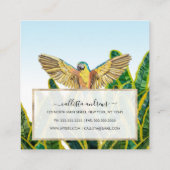 熱帯の夏の黄色のオウムのバードバナナ葉ナ スクエア名刺 (裏面)