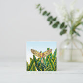 熱帯の夏の黄色のオウムのバードバナナ葉ナ スクエア名刺 (スタンド正面)