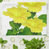 熱帯の夏の黄色のハイビスカスが白 キッチンタオル (折り畳み)