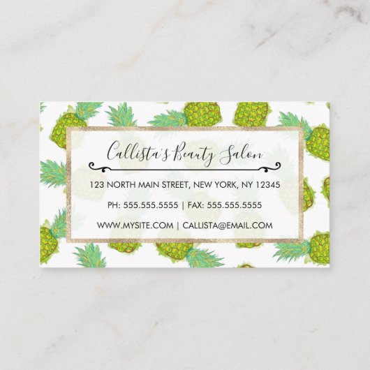 熱帯の夏の黄色の緑のパイナップルの果実 割引カード (裏面)