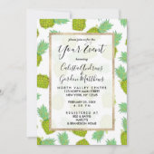 熱帯の夏の黄色の緑のパイナップルの果実 招待状 (正面)