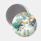 熱帯の夏パイナップルオウム鳥水色 マグネット (正面/裏面)
