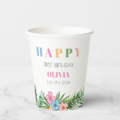 熱帯の夏パイナップルキッズハッピー1歳の誕生日 紙コップ (正面)