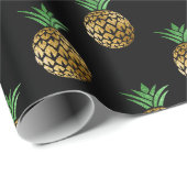 熱帯の夏パイナップルフルーツ緑色の黒い金ゴールド ラッピングペーパー (ロールコーナー)