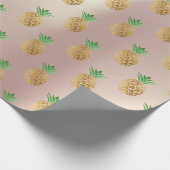 熱帯の夏パイナップル金ゴールドミントフルーツ ラッピングペーパー (角)