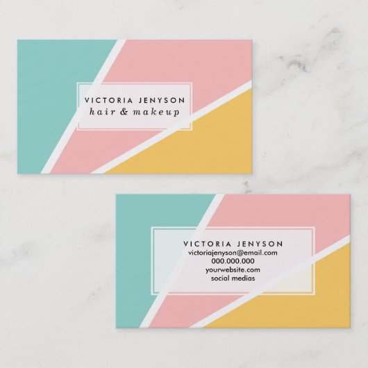 熱帯の夏パステルピンクのターコイズ黄色 名刺 (正面/裏面)