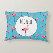 熱帯の夏ピンクのフラミンゴパターン アクセントクッション (裏面)